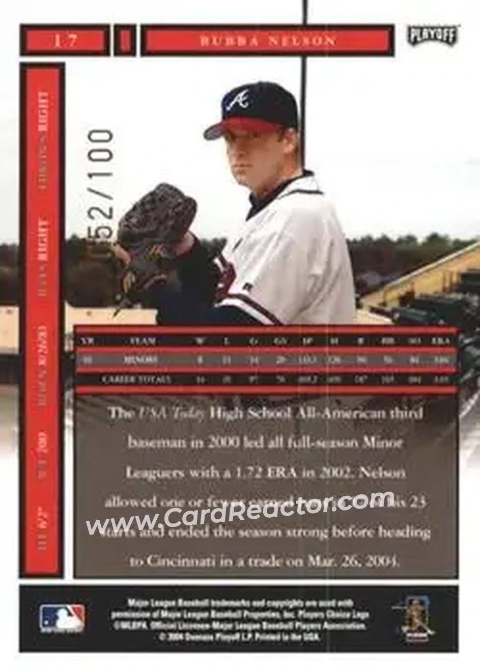 2004 Playoff Honors - Credits Bronze #17 - Bubba Nelson - Cincinnati Reds - Back
