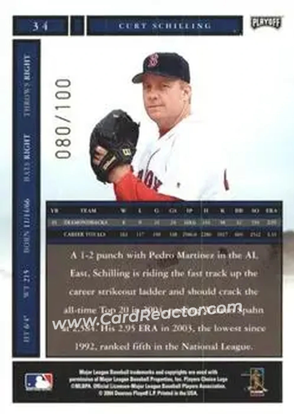 2004 Playoff Honors - Credits Bronze #34 - Curt Schilling - Boston Red Sox - Back