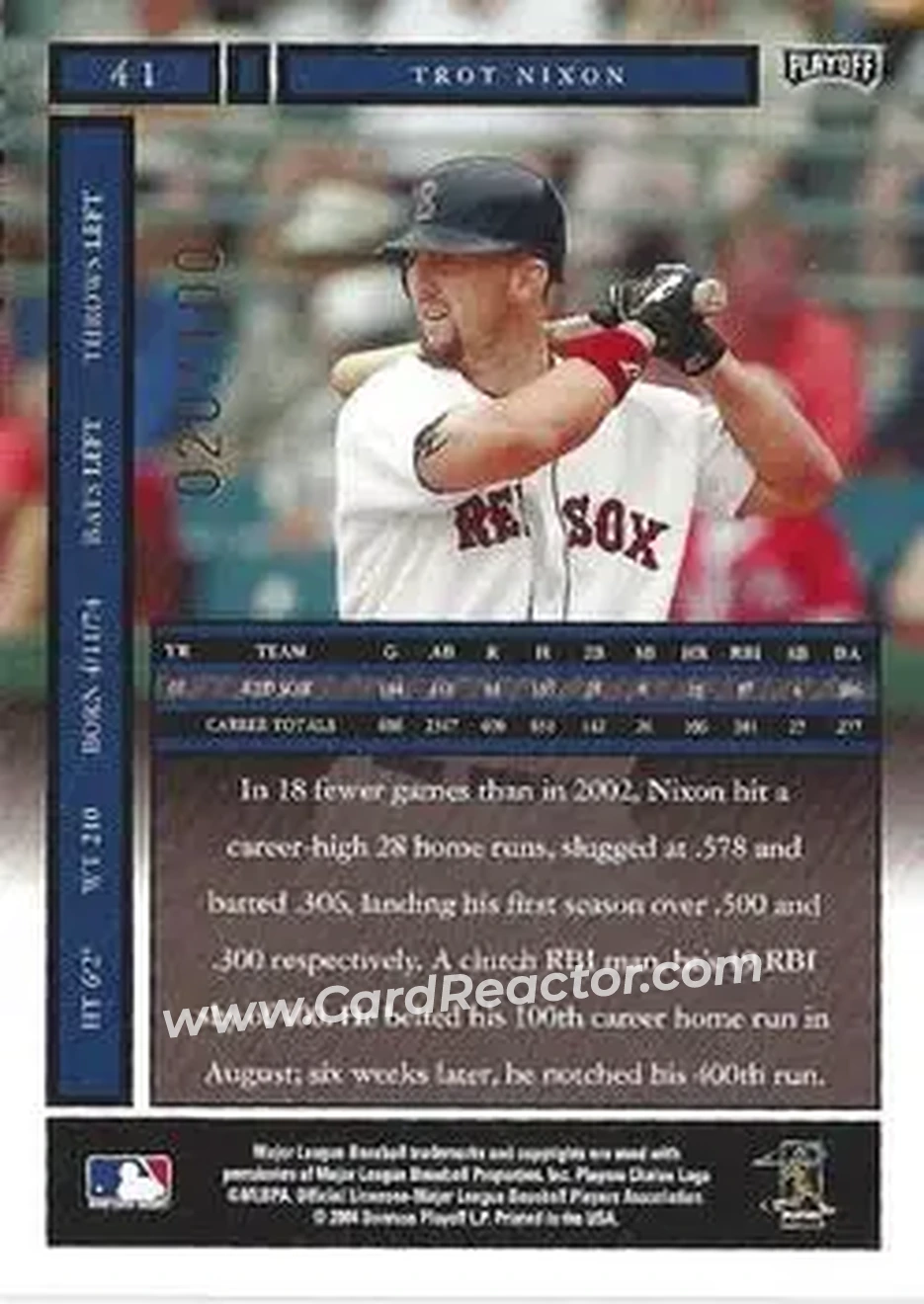 2004 Playoff Honors - Credits Bronze #41 - Trot Nixon - Boston Red Sox - Back