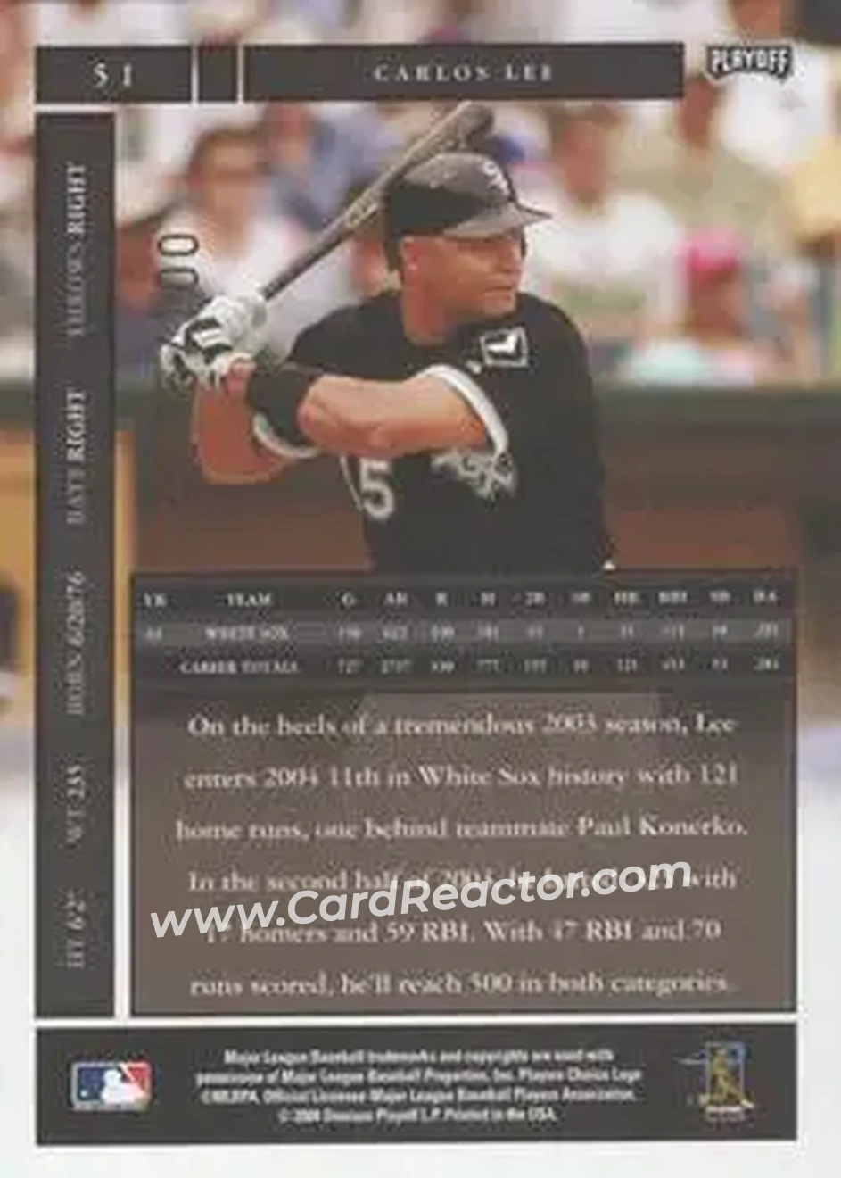2004 Playoff Honors - Credits Bronze #51 - Carlos Lee - Chicago White Sox - Back 2004 Playoff Honors - Credits Bronze #51 - Carlos Lee - Chicago White Sox - Back