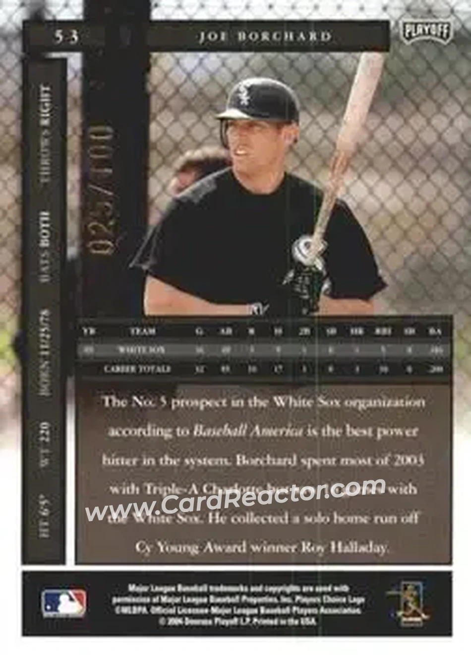 2004 Playoff Honors - Credits Bronze #53 - Joe Borchard - Chicago White Sox - Back 2004 Playoff Honors - Credits Bronze #53 - Joe Borchard - Chicago White Sox - Back