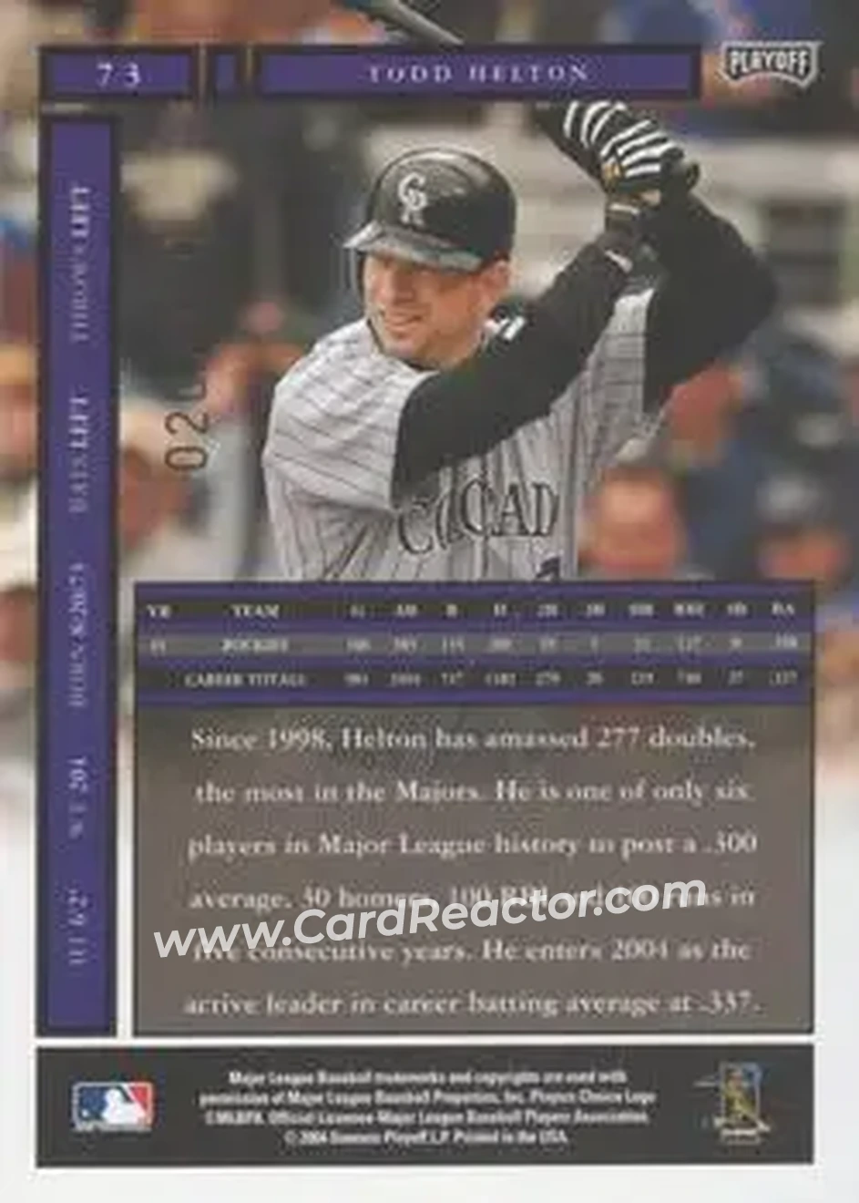 2004 Playoff Honors - Credits Bronze #73 - Todd Helton - Colorado Rockies - Back 2004 Playoff Honors - Credits Bronze #73 - Todd Helton - Colorado Rockies - Back