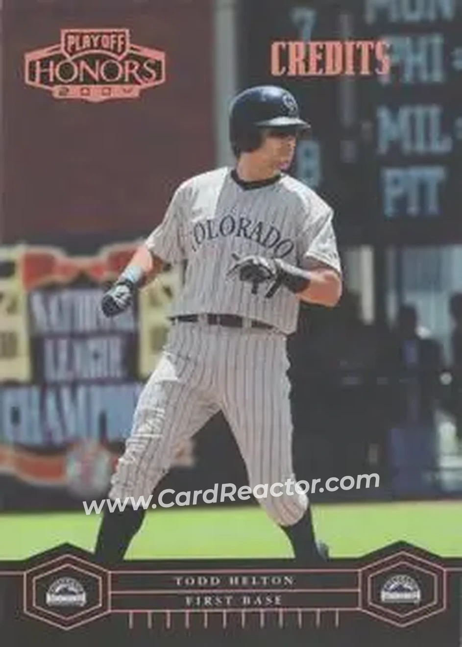 2004 Playoff Honors - Credits Bronze #73 - Todd Helton - Colorado Rockies - Front 2004 Playoff Honors - Credits Bronze #73 - Todd Helton - Colorado Rockies - Front