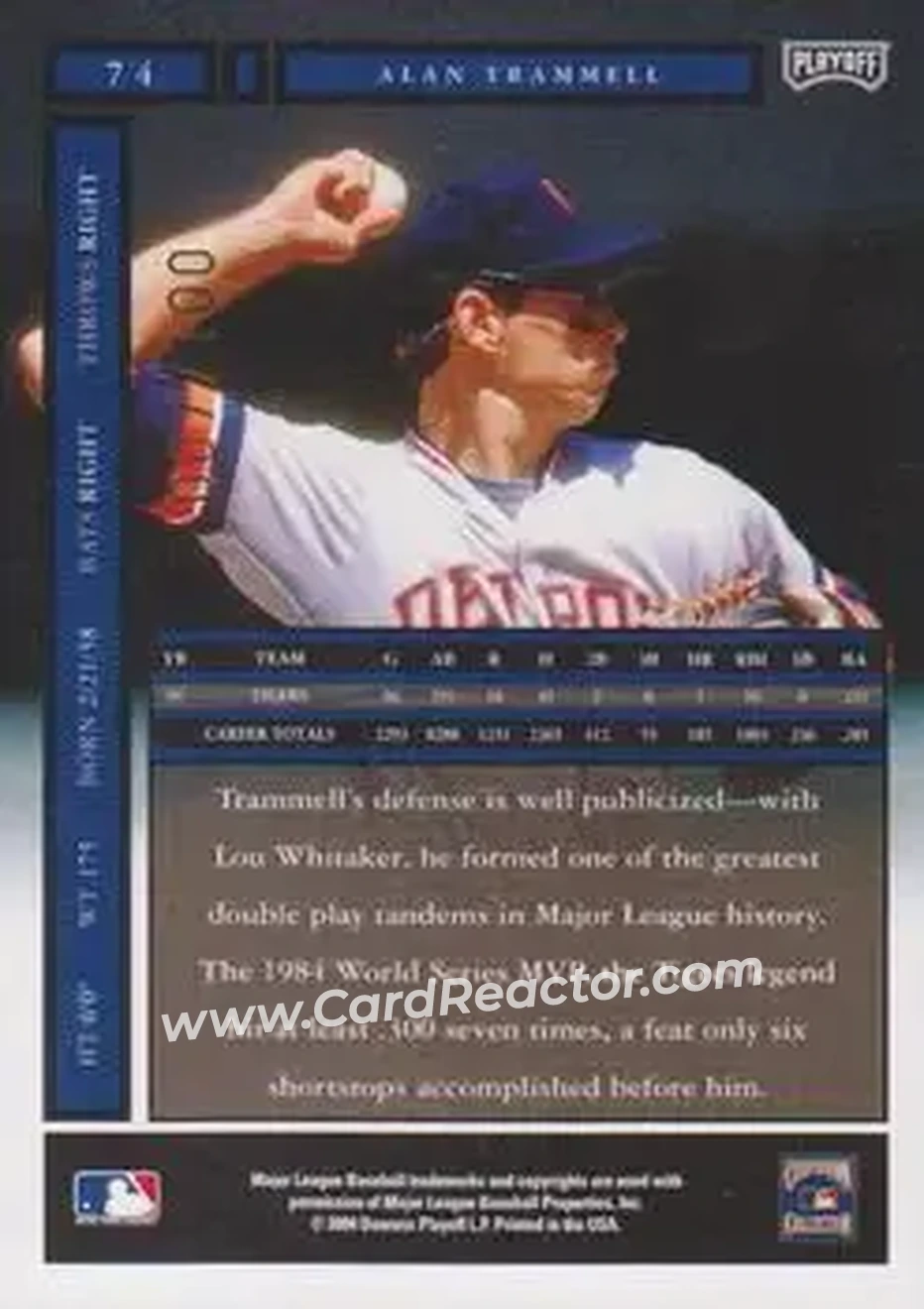 2004 Playoff Honors - Credits Bronze #74 - Alan Trammell - Detroit Tigers - Back 2004 Playoff Honors - Credits Bronze #74 - Alan Trammell - Detroit Tigers - Back