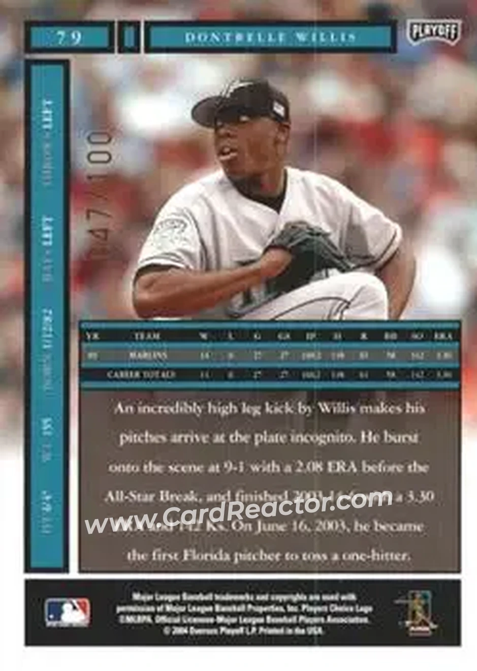 2004 Playoff Honors - Credits Bronze #79 - Dontrelle Willis - Florida Marlins - Back