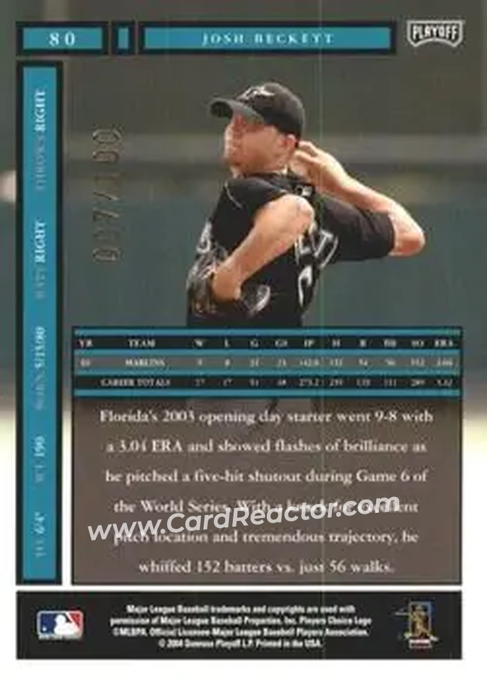 2004 Playoff Honors - Credits Bronze #80 - Josh Beckett - Florida Marlins - Back