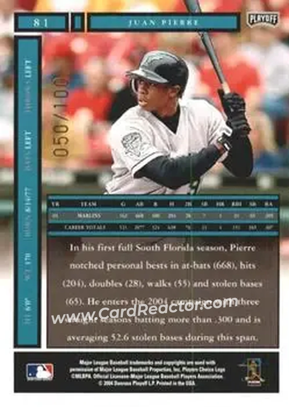 2004 Playoff Honors - Credits Bronze #81 - Juan Pierre - Florida Marlins - Back