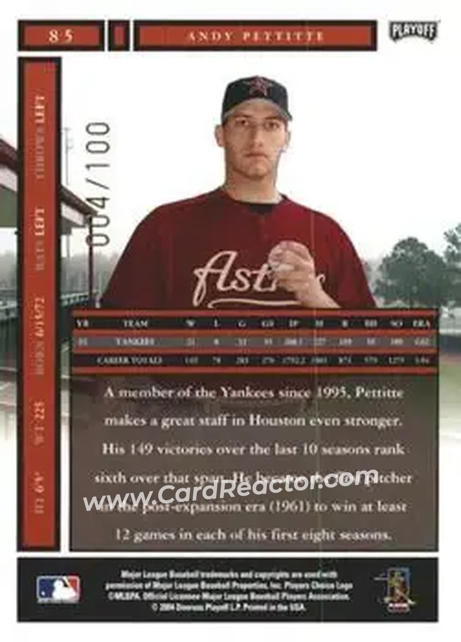 2004 Playoff Honors - Credits Bronze #85 - Andy Pettitte - Houston Astros - Back