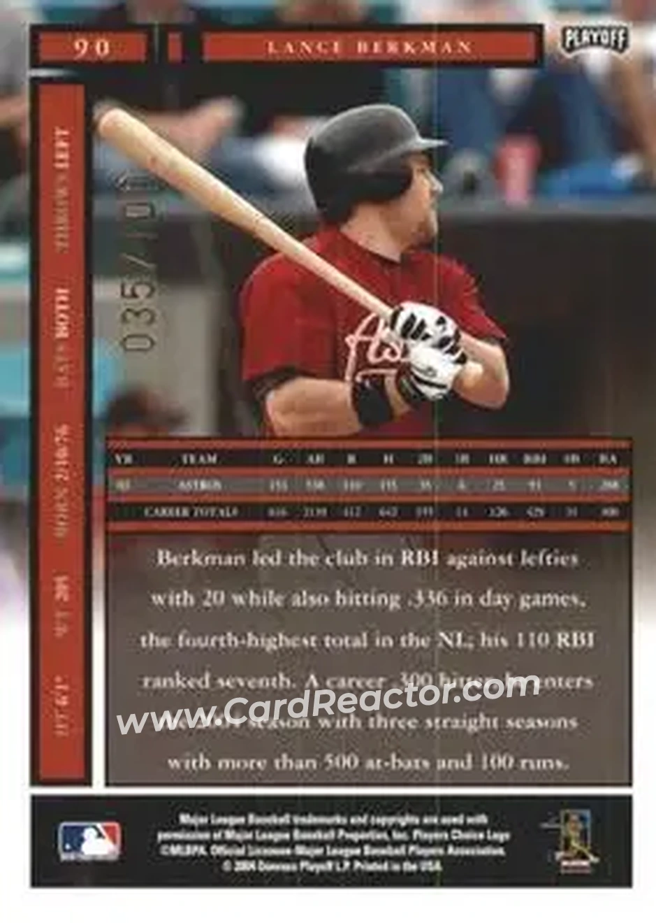 2004 Playoff Honors - Credits Bronze #90 - Lance Berkman - Houston Astros - Back