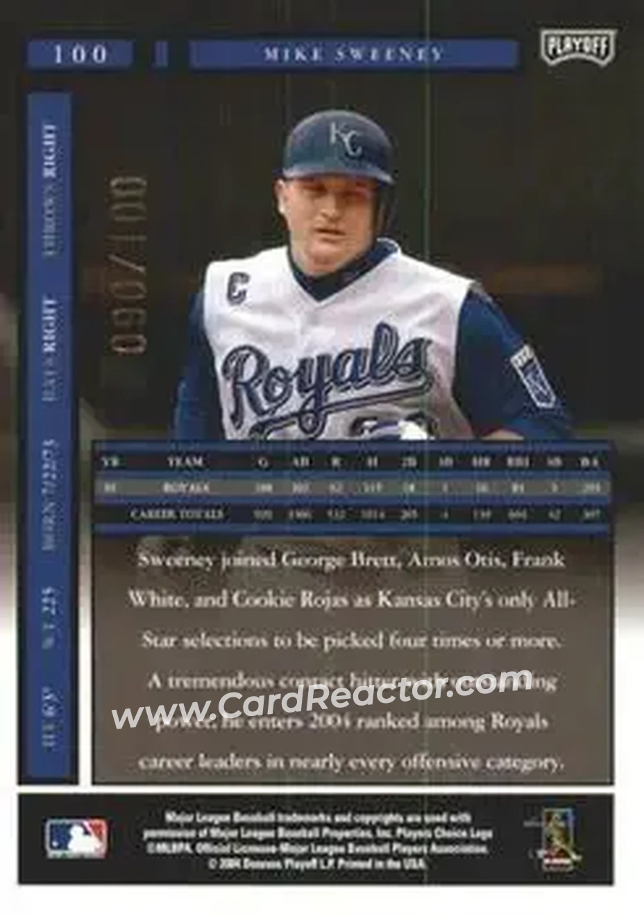 2004 Playoff Honors - Credits Bronze #100 - Mike Sweeney - Kansas City Royals - Back 2004 Playoff Honors - Credits Bronze #100 - Mike Sweeney - Kansas City Royals - Back