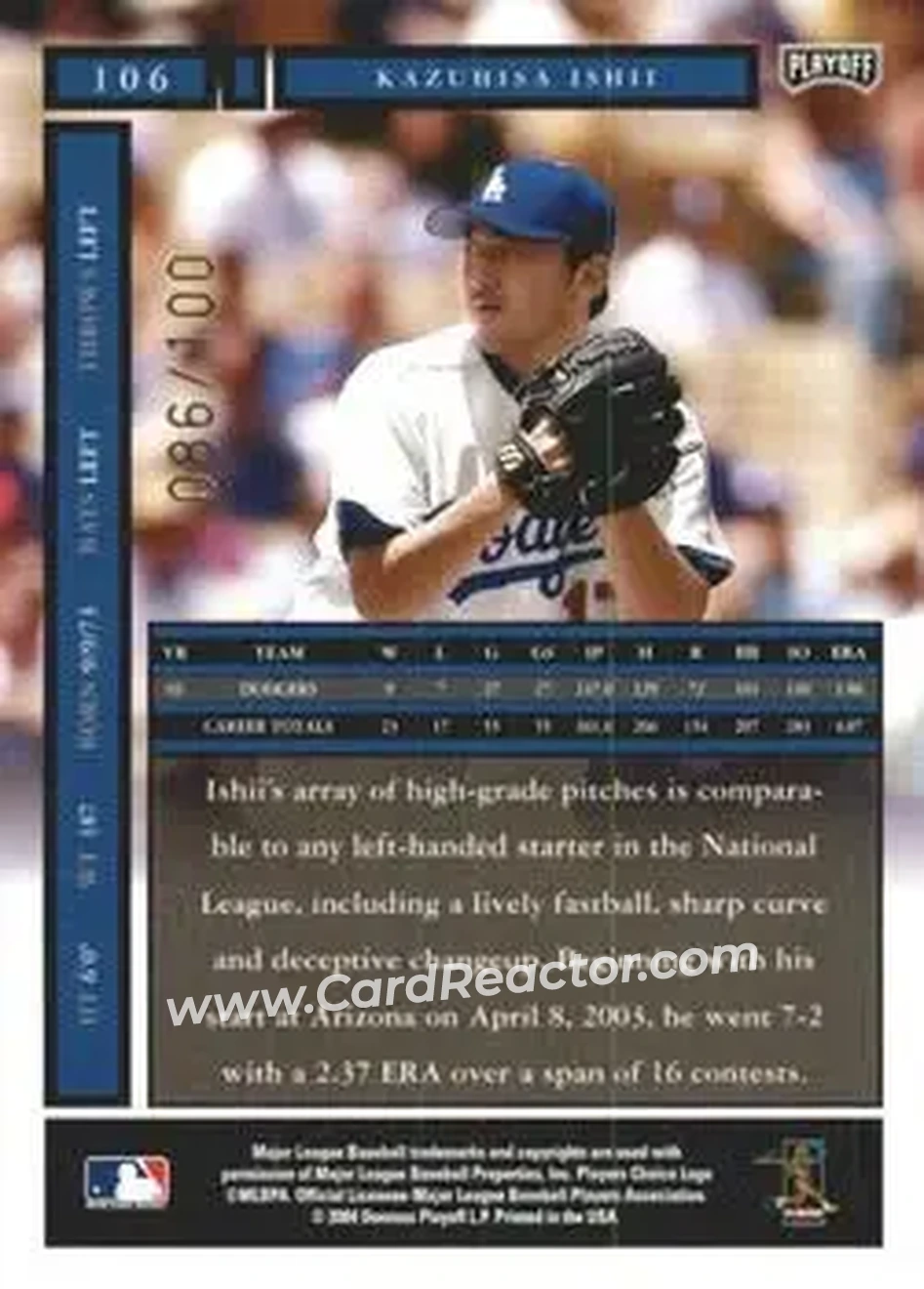 2004 Playoff Honors - Credits Bronze #106 - Kazuhisa Ishii - Los Angeles Dodgers - Back