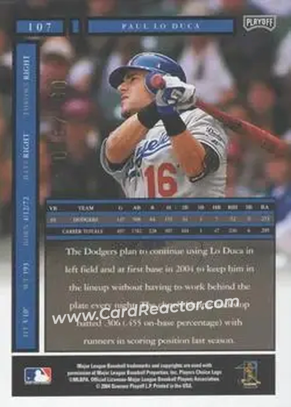 2004 Playoff Honors - Credits Bronze #107 - Paul Lo Duca - Los Angeles Dodgers - Back