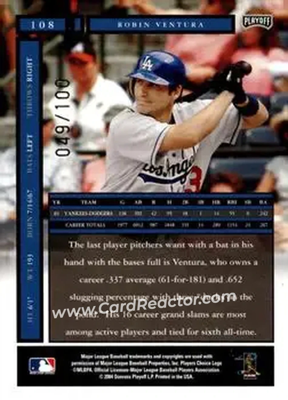 2004 Playoff Honors - Credits Bronze #108 - Robin Ventura - Los Angeles Dodgers - Back