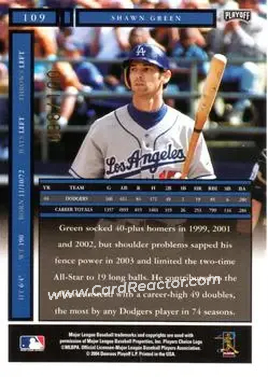 2004 Playoff Honors - Credits Bronze #109 - Shawn Green - Los Angeles Dodgers - Back