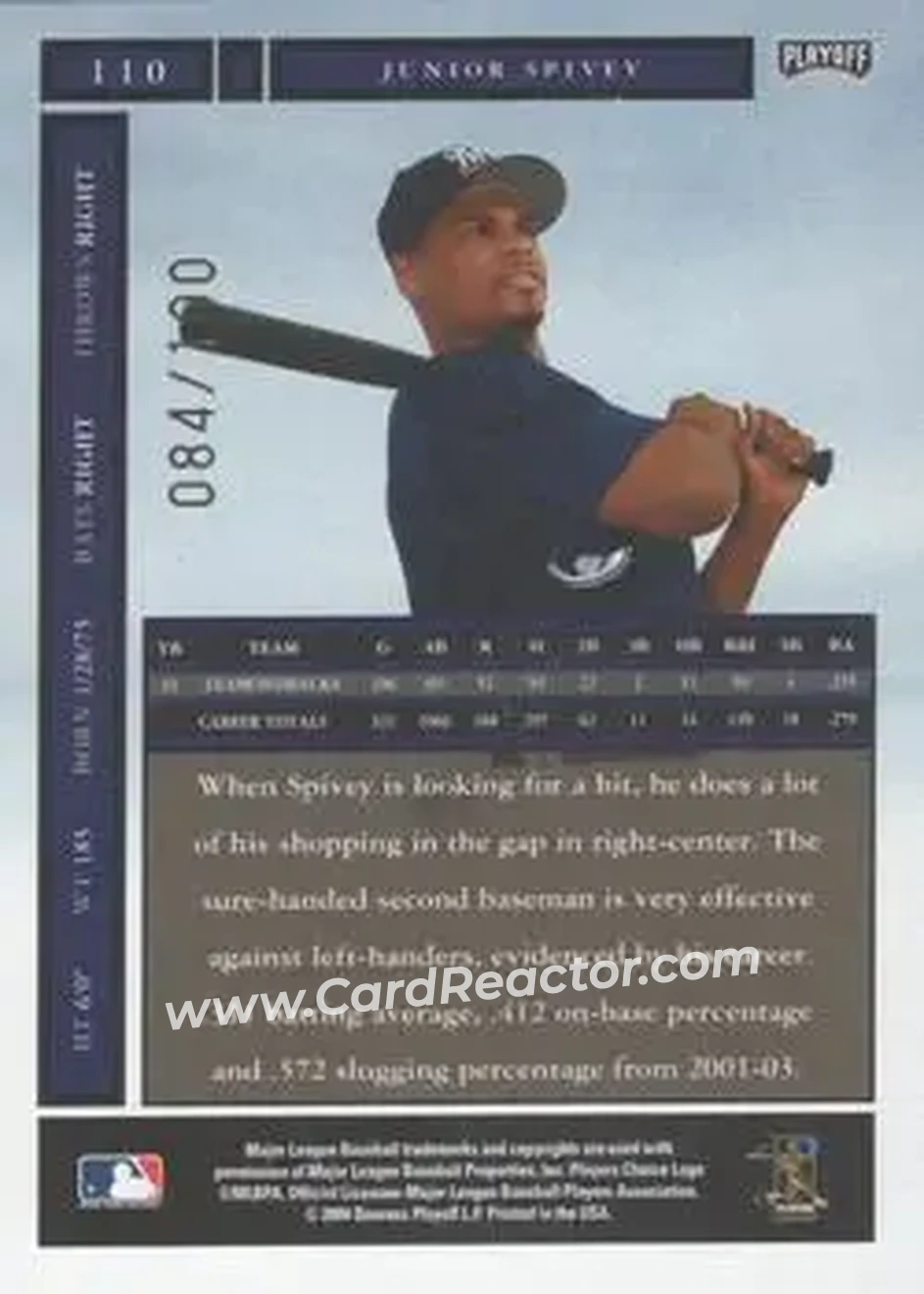 2004 Playoff Honors - Credits Bronze #110 - Junior Spivey - Milwaukee Brewers - Back