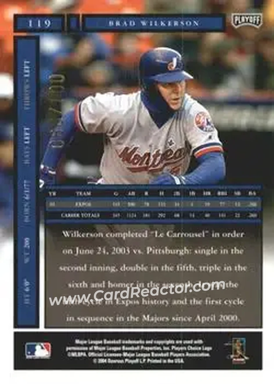 2004 Playoff Honors - Credits Bronze #119 - Brad Wilkerson - Montreal Expos - Back