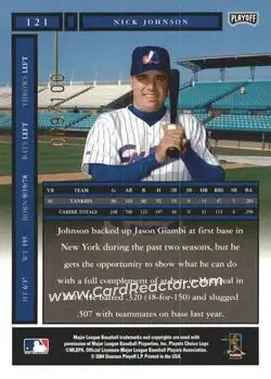2004 Playoff Honors - Credits Bronze #121 - Nick Johnson - Montreal Expos - Back
