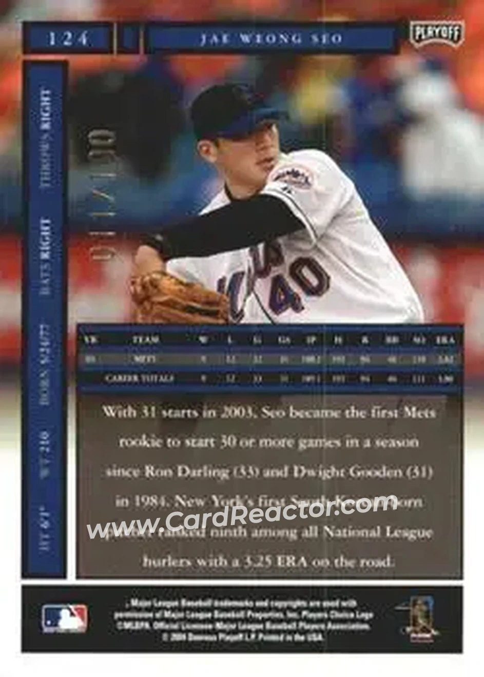 2004 Playoff Honors - Credits Bronze #124 - Jae Seo - New York Mets - Back 2004 Playoff Honors - Credits Bronze #124 - Jae Seo - New York Mets - Back