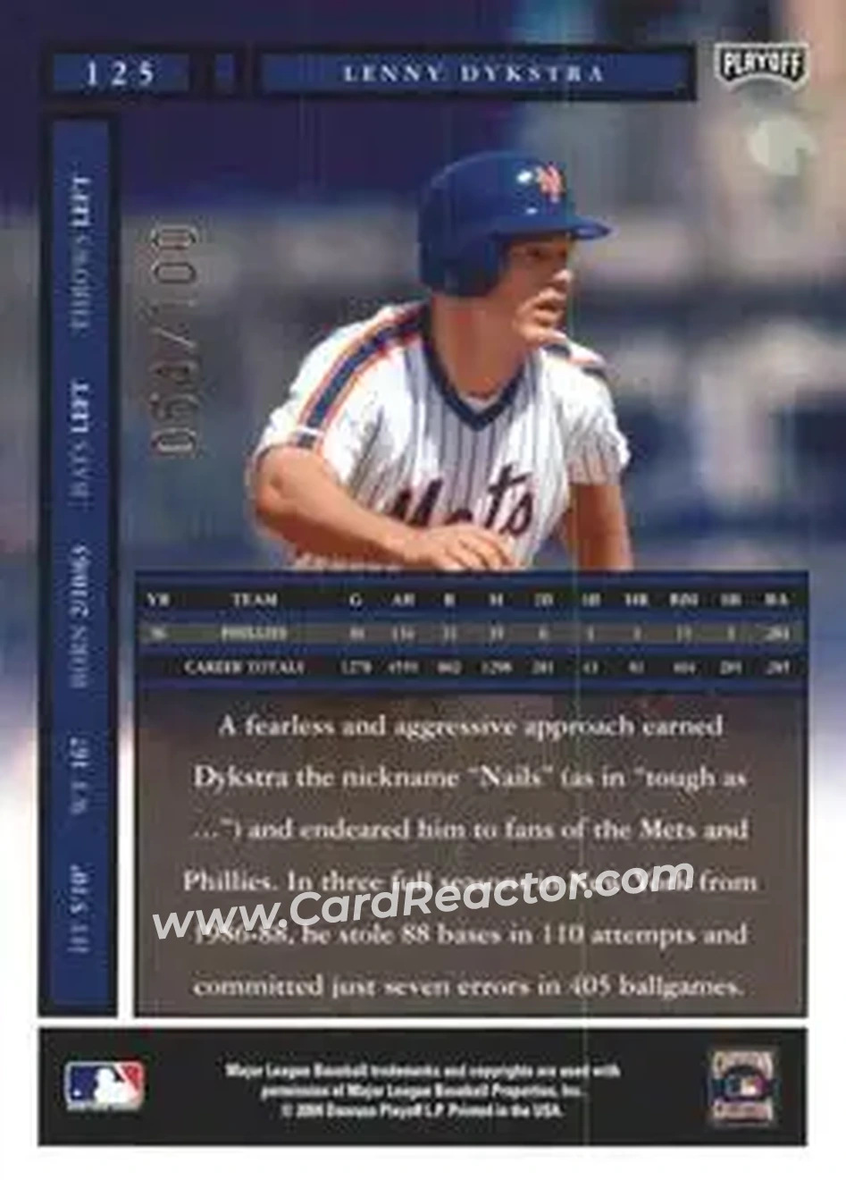 2004 Playoff Honors - Credits Bronze #125 - Len Dykstra - New York Mets - Back