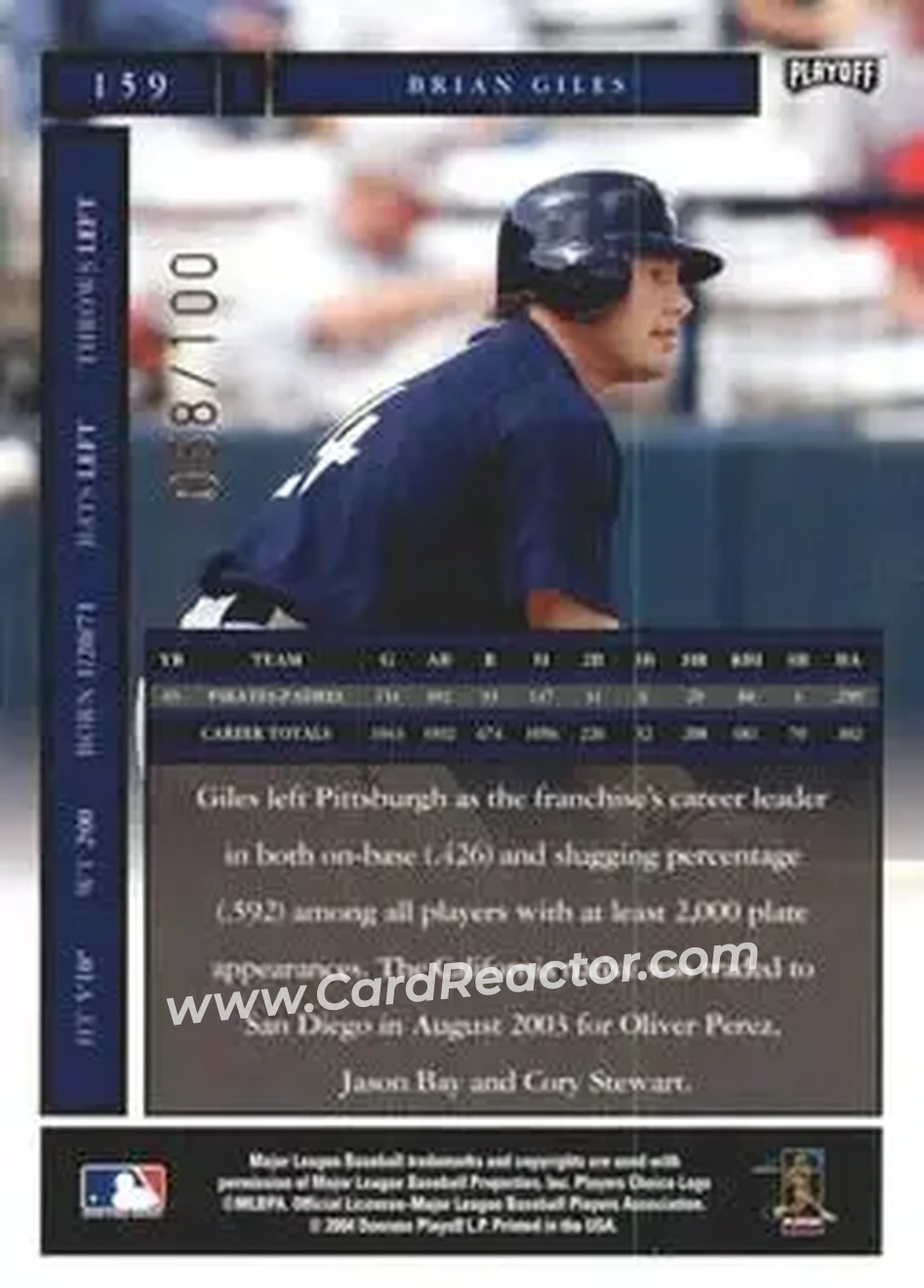 2004 Playoff Honors - Credits Bronze #159 - Brian Giles - San Diego Padres - Back 2004 Playoff Honors - Credits Bronze #159 - Brian Giles - San Diego Padres - Back