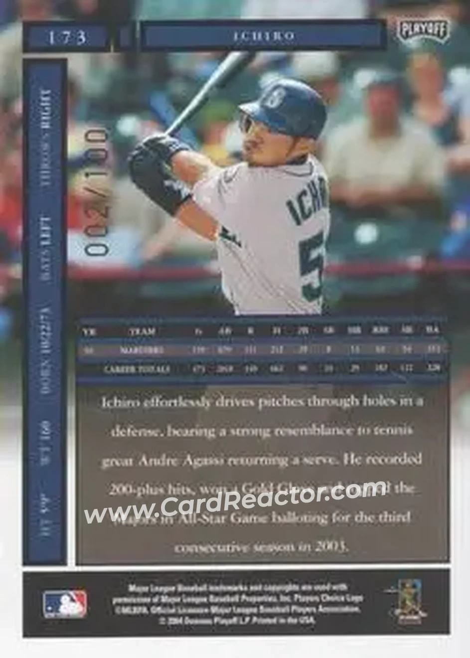 2004 Playoff Honors - Credits Bronze #173 - Ichiro - Seattle Mariners - Back