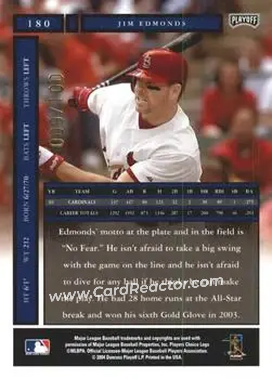 2004 Playoff Honors - Credits Bronze #180 - Jim Edmonds - St. Louis Cardinals - Back