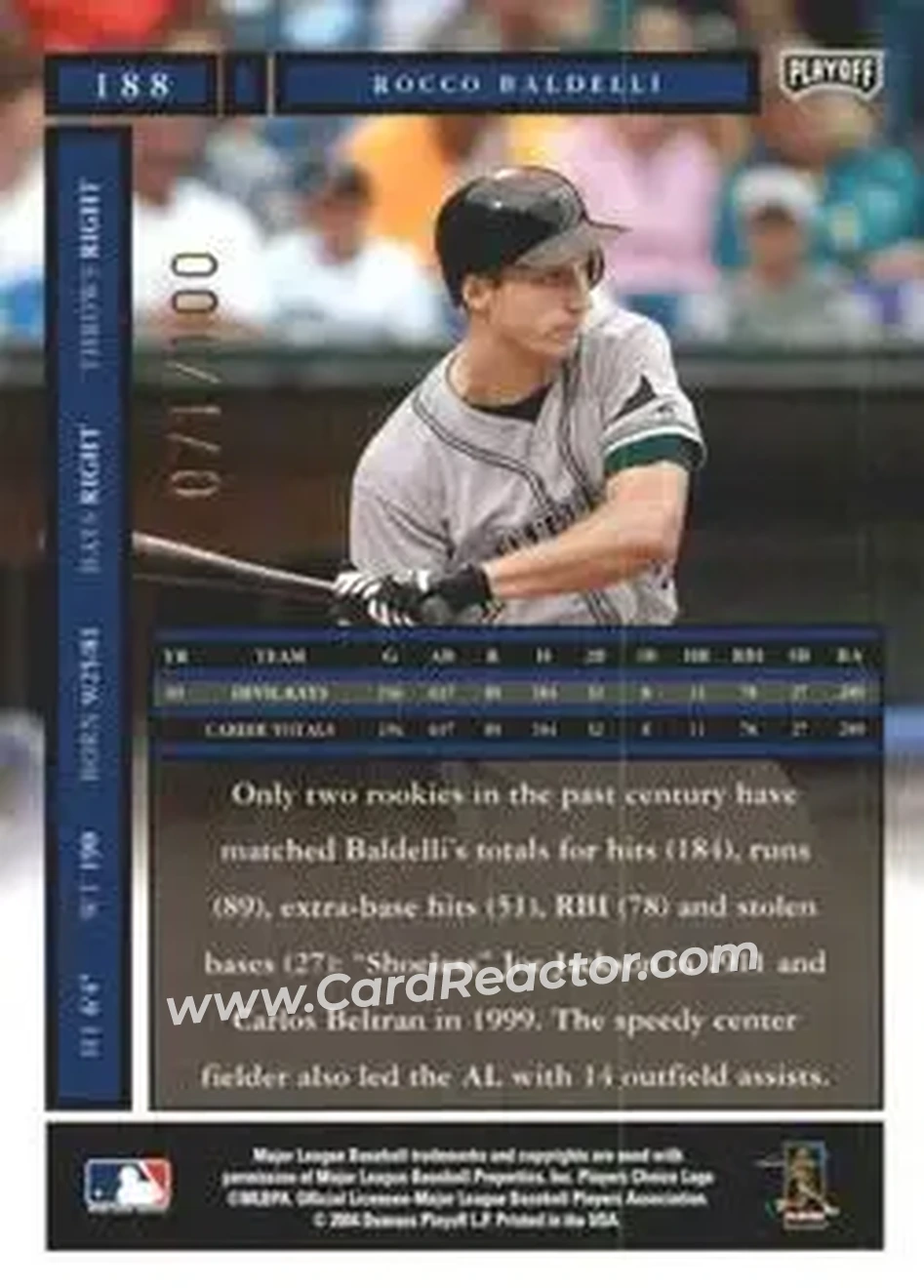 2004 Playoff Honors - Credits Bronze #188 - Rocco Baldelli - Tampa Bay Devil Rays - Back