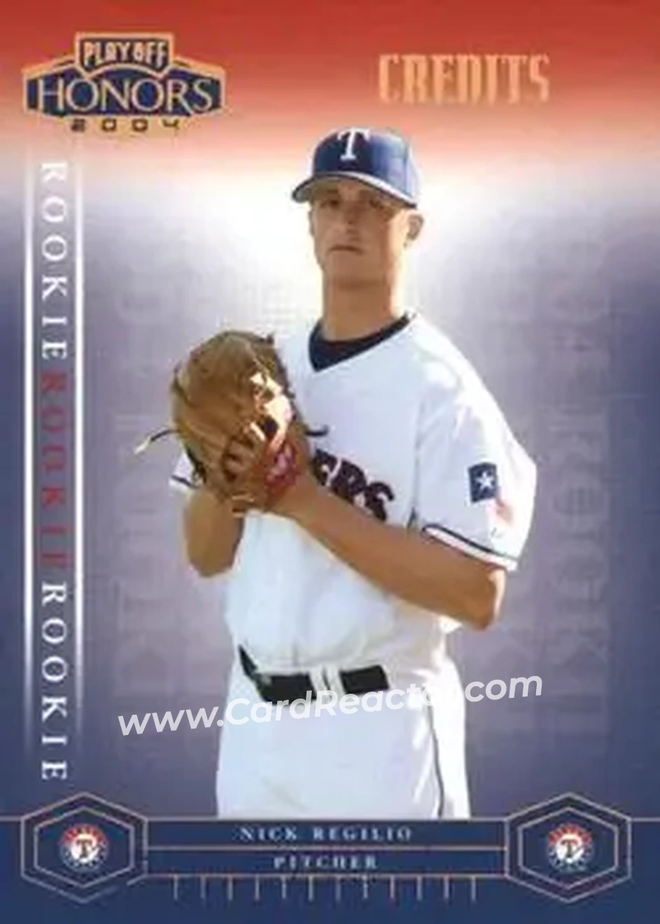 2004 Playoff Honors - Credits Bronze #205 - Nick Regilio - Texas Rangers - Front