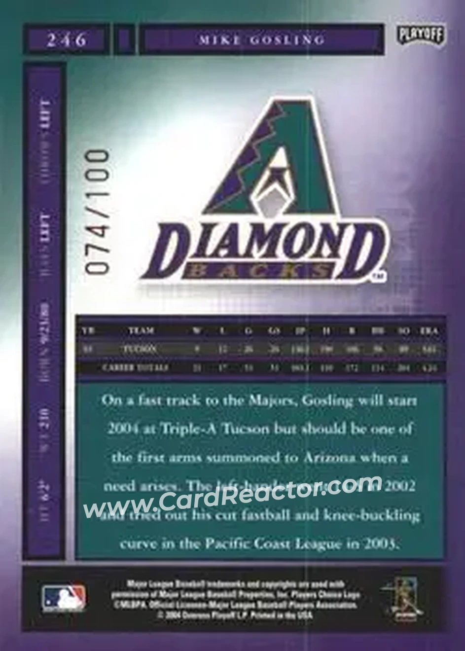 2004 Playoff Honors - Credits Bronze #246 - Mike Gosling - Arizona Diamondbacks - Back