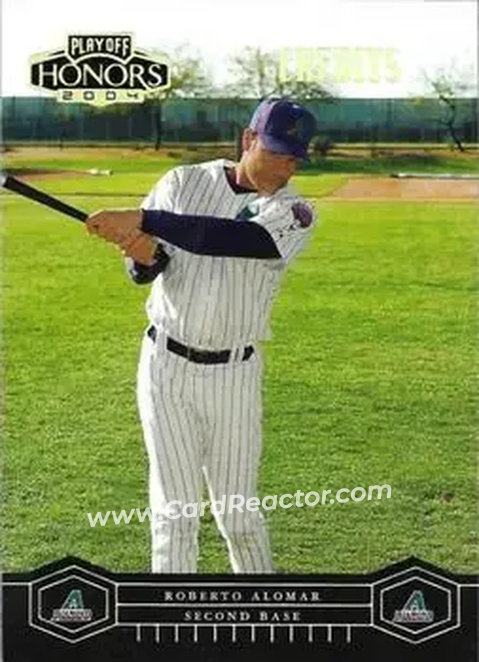 2004 Playoff Honors - Credits Gold #12 - Roberto Alomar - Arizona Diamondbacks - Front 2004 Playoff Honors - Credits Gold #12 - Roberto Alomar - Arizona Diamondbacks - Front