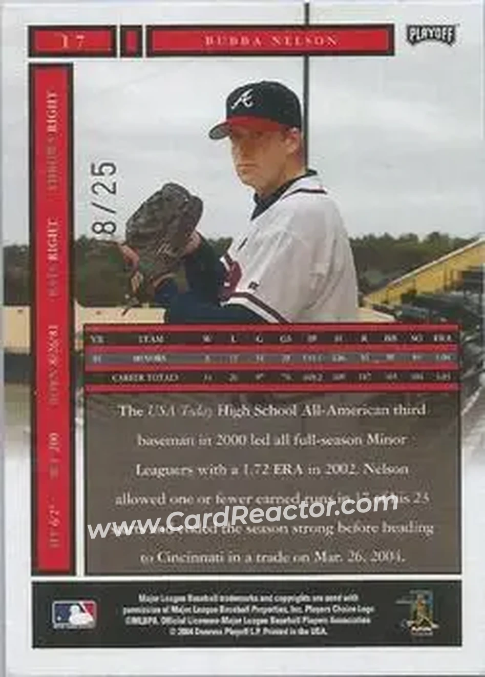 2004 Playoff Honors - Credits Gold #17 - Bubba Nelson - Cincinnati Reds - Back