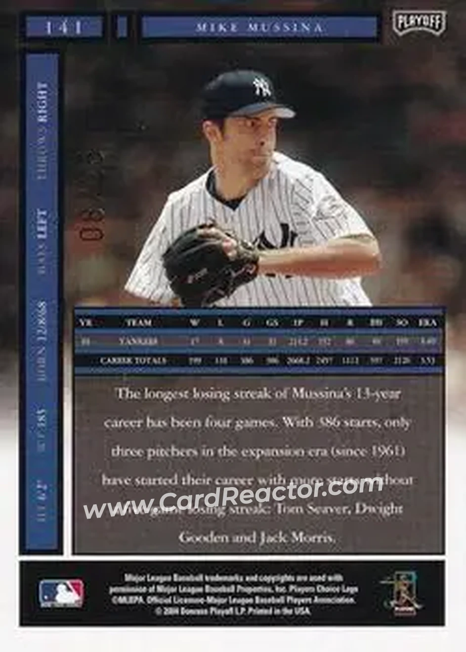 2004 Playoff Honors - Credits Gold #141 - Mike Mussina - New York Yankees - Back 2004 Playoff Honors - Credits Gold #141 - Mike Mussina - New York Yankees - Back