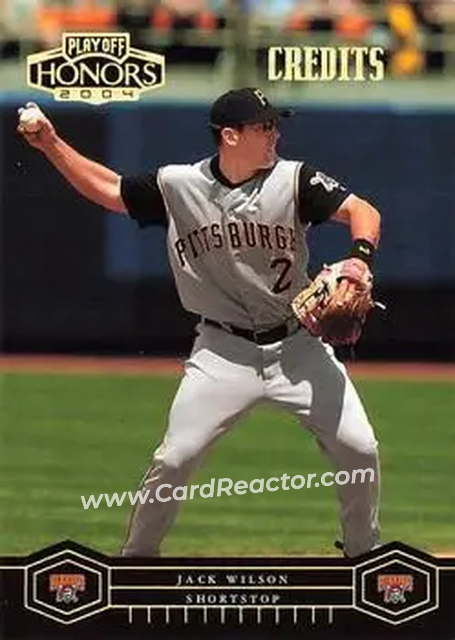 2004 Playoff Honors - Credits Gold #157 - Jack Wilson - Pittsburgh Pirates - Front 2004 Playoff Honors - Credits Gold #157 - Jack Wilson - Pittsburgh Pirates - Front