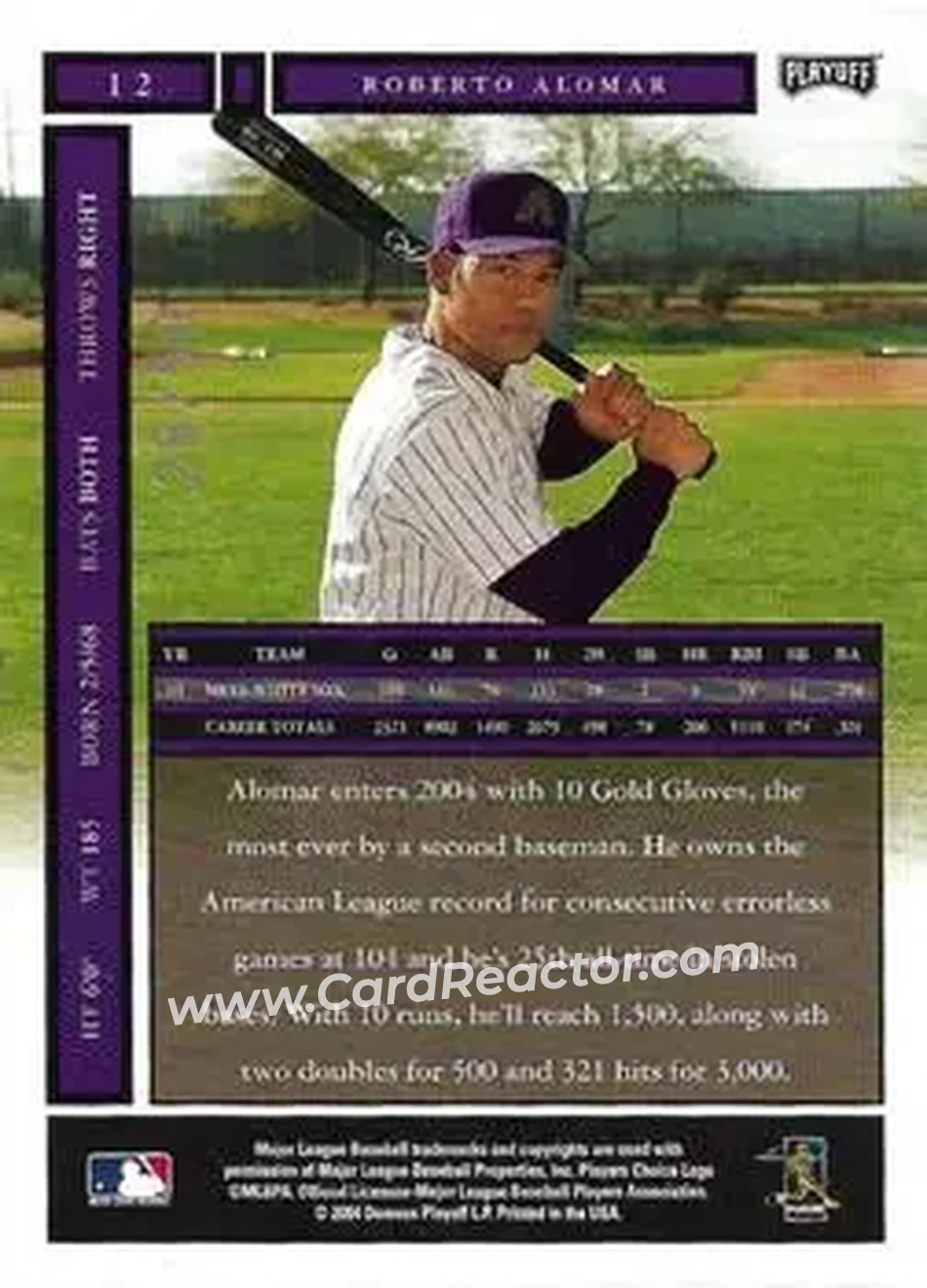 2004 Playoff Honors - Credits Silver #12 - Roberto Alomar - Arizona Diamondbacks - Back 2004 Playoff Honors - Credits Silver #12 - Roberto Alomar - Arizona Diamondbacks - Back