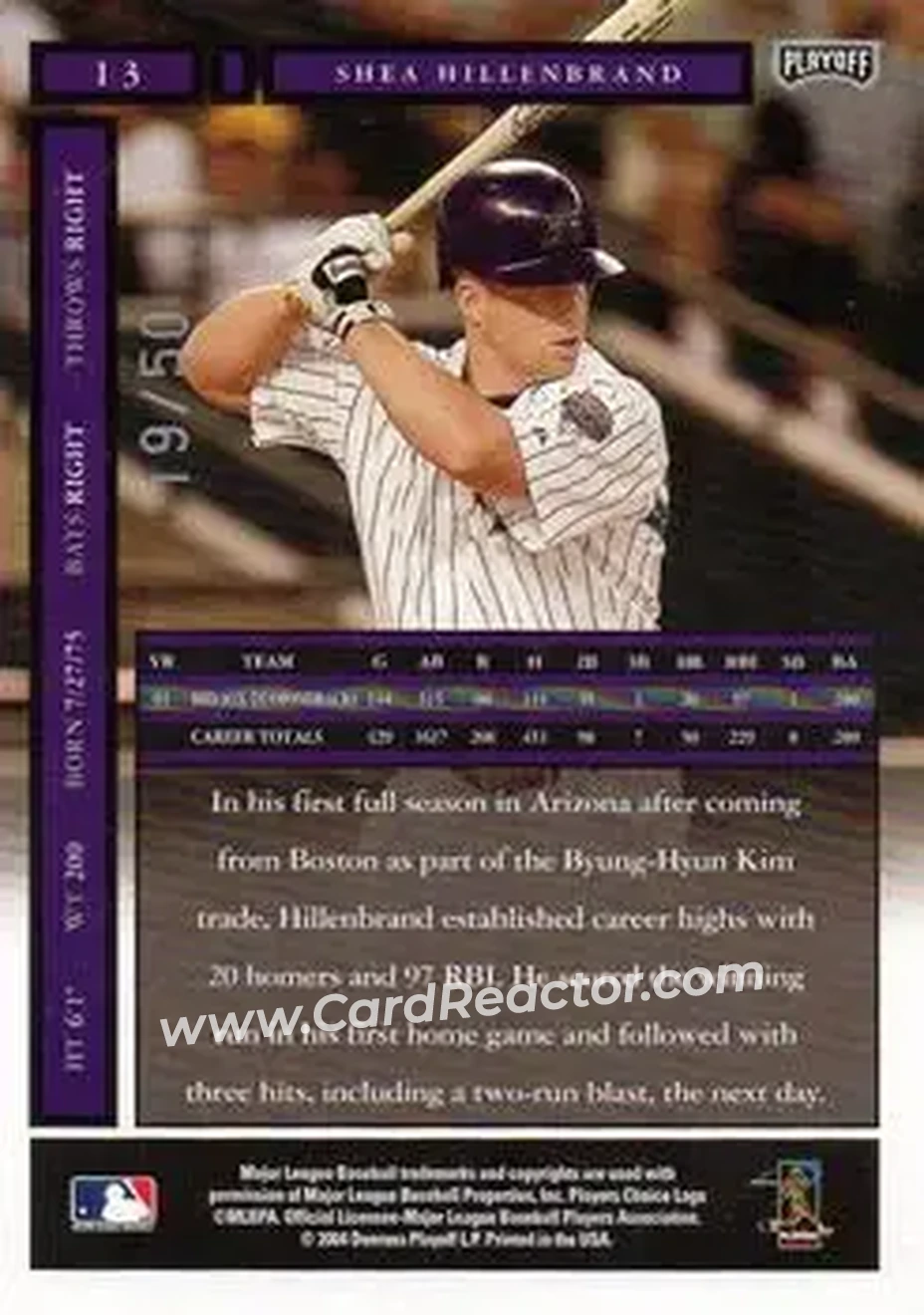 2004 Playoff Honors - Credits Silver #13 - Shea Hillenbrand - Arizona Diamondbacks - Back