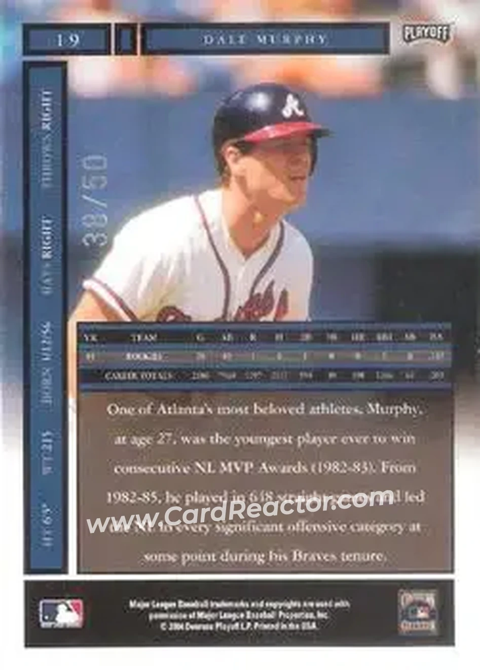 2004 Playoff Honors - Credits Silver #19 - Dale Murphy - Atlanta Braves - Back