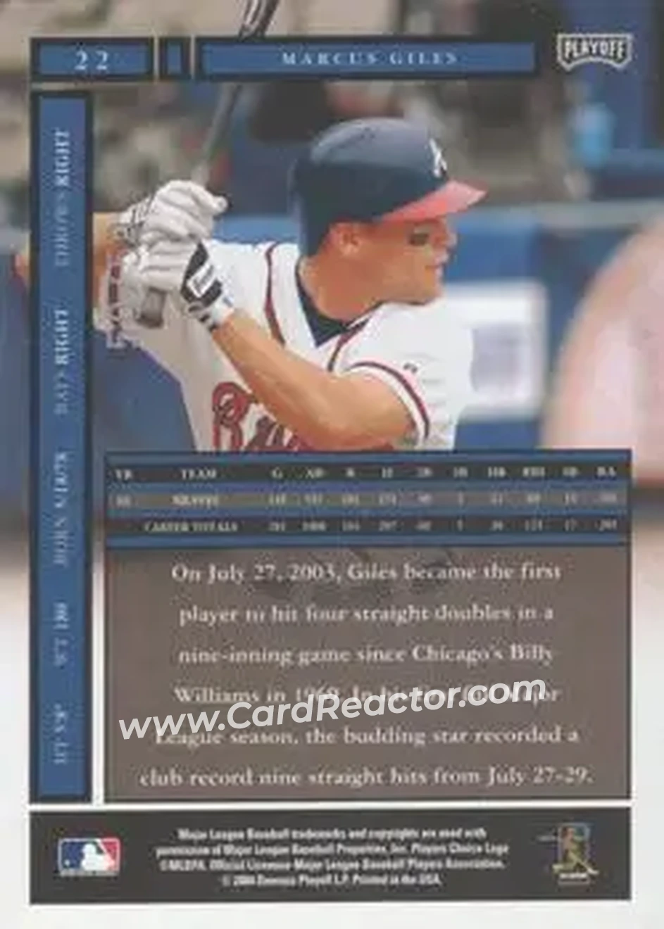 2004 Playoff Honors - Credits Silver #22 - Marcus Giles - Atlanta Braves - Back