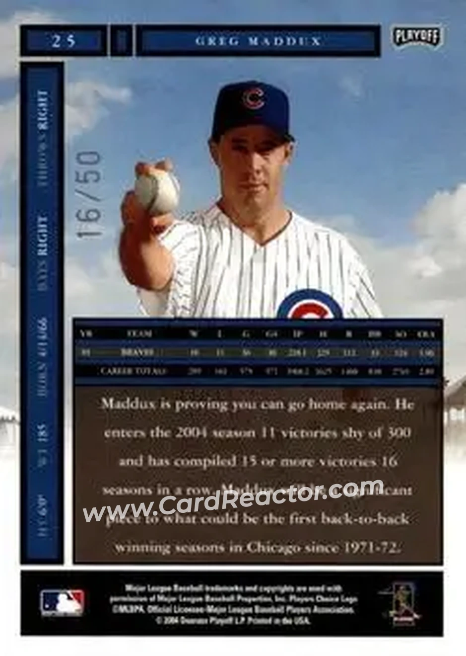 2004 Playoff Honors - Credits Silver #25 - Greg Maddux - Chicago Cubs - Back 2004 Playoff Honors - Credits Silver #25 - Greg Maddux - Chicago Cubs - Back
