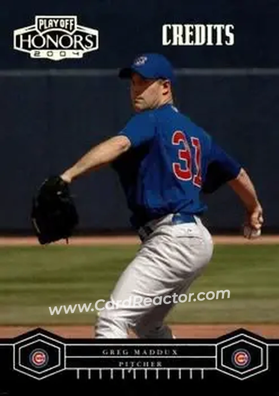 2004 Playoff Honors - Credits Silver #25 - Greg Maddux - Chicago Cubs - Front 2004 Playoff Honors - Credits Silver #25 - Greg Maddux - Chicago Cubs - Front