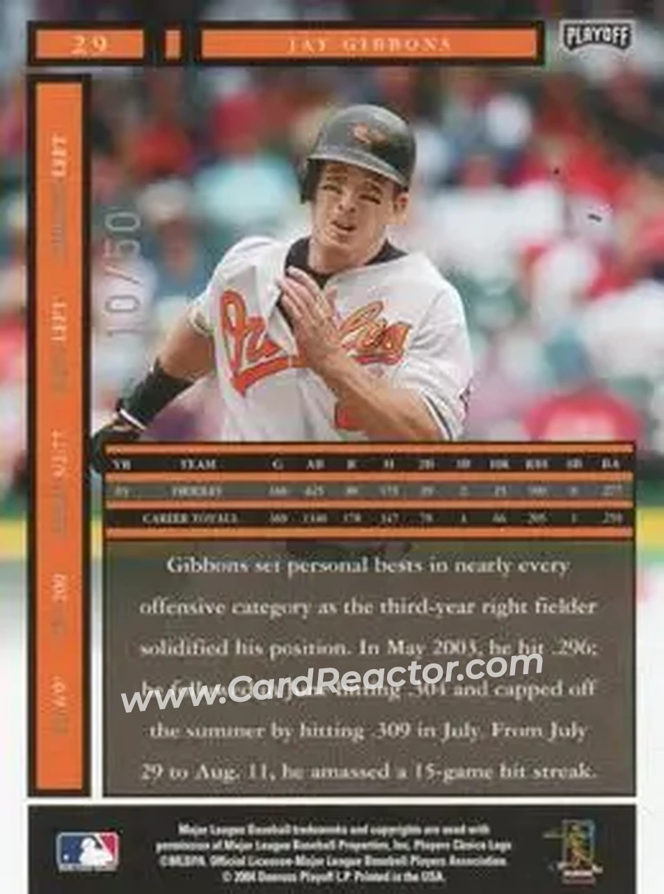 2004 Playoff Honors - Credits Silver #29 - Jay Gibbons - Baltimore Orioles - Back