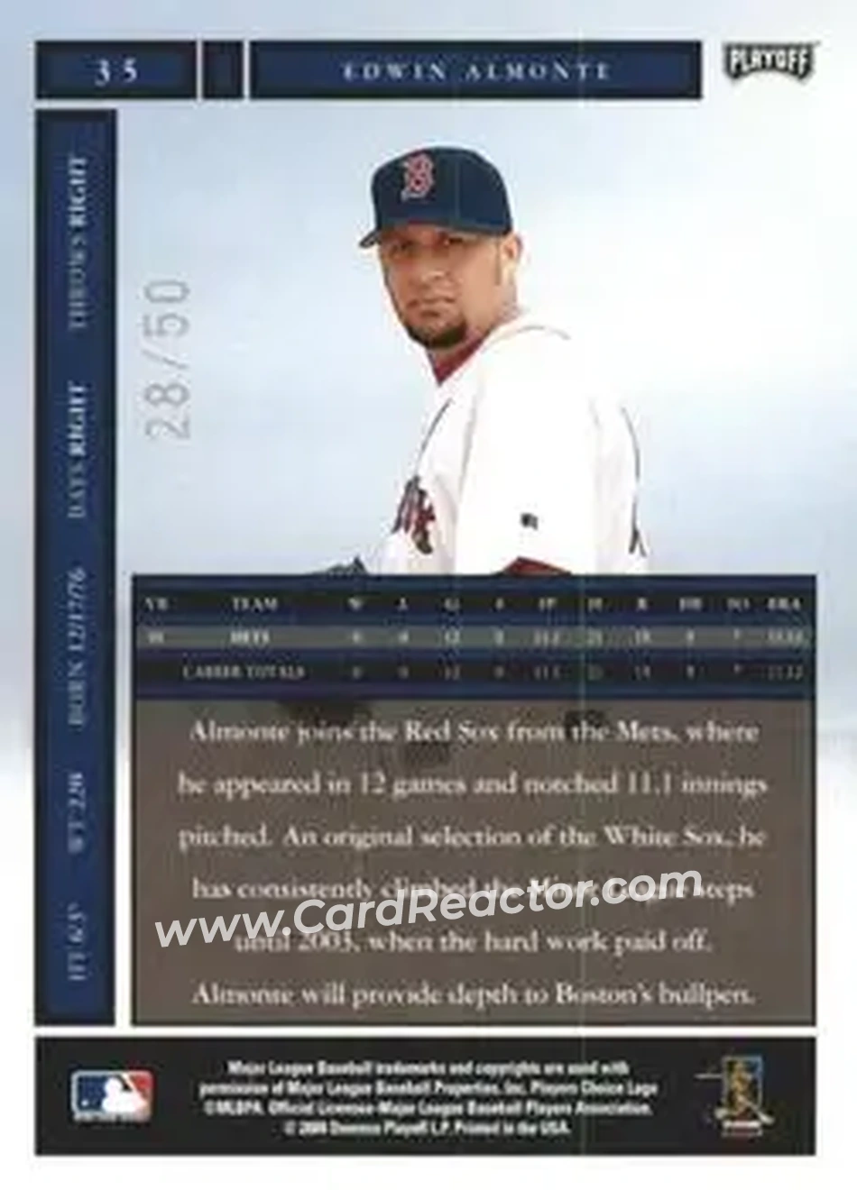 2004 Playoff Honors - Credits Silver #35 - Edwin Almonte - Boston Red Sox - Back