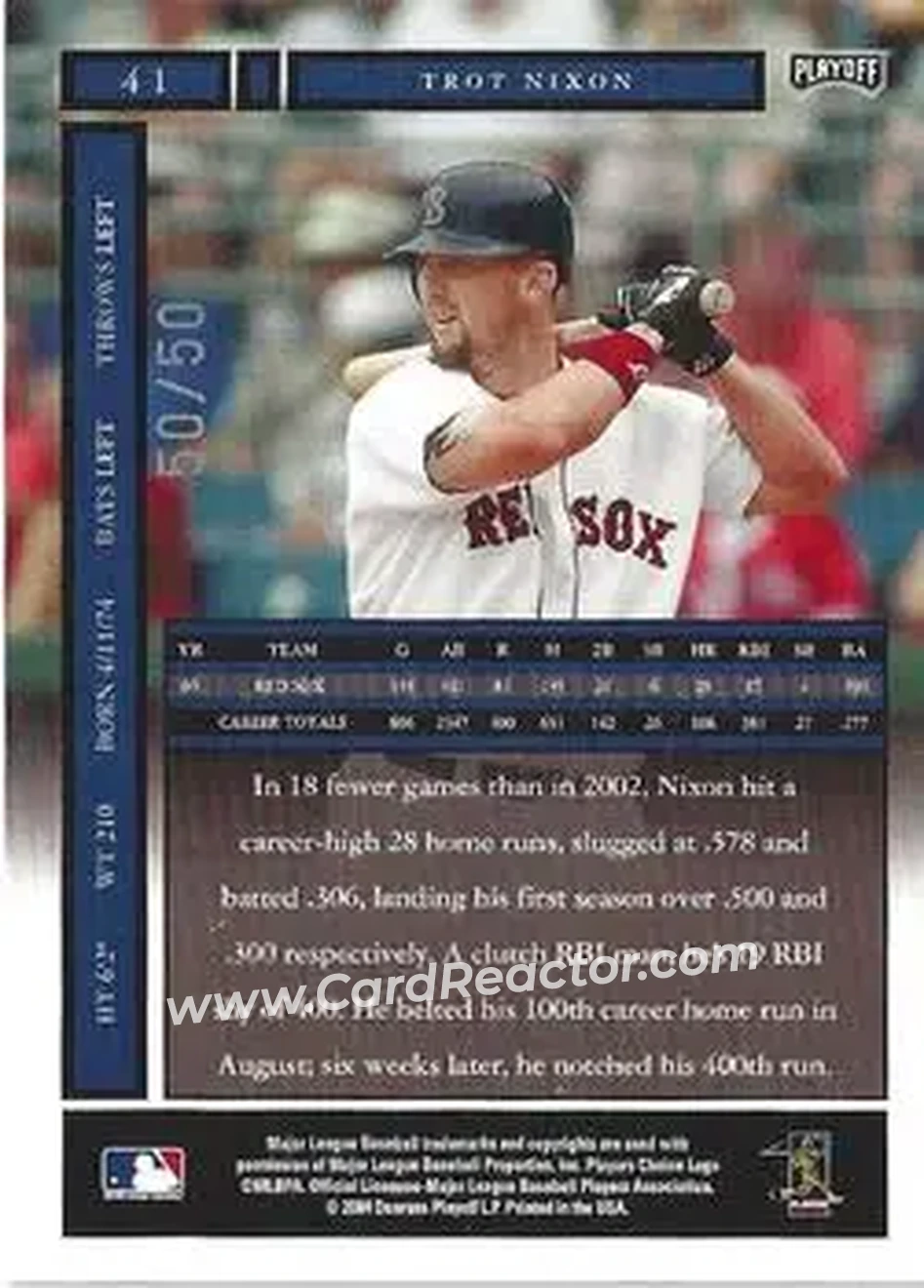 2004 Playoff Honors - Credits Silver #41 - Trot Nixon - Boston Red Sox - Back