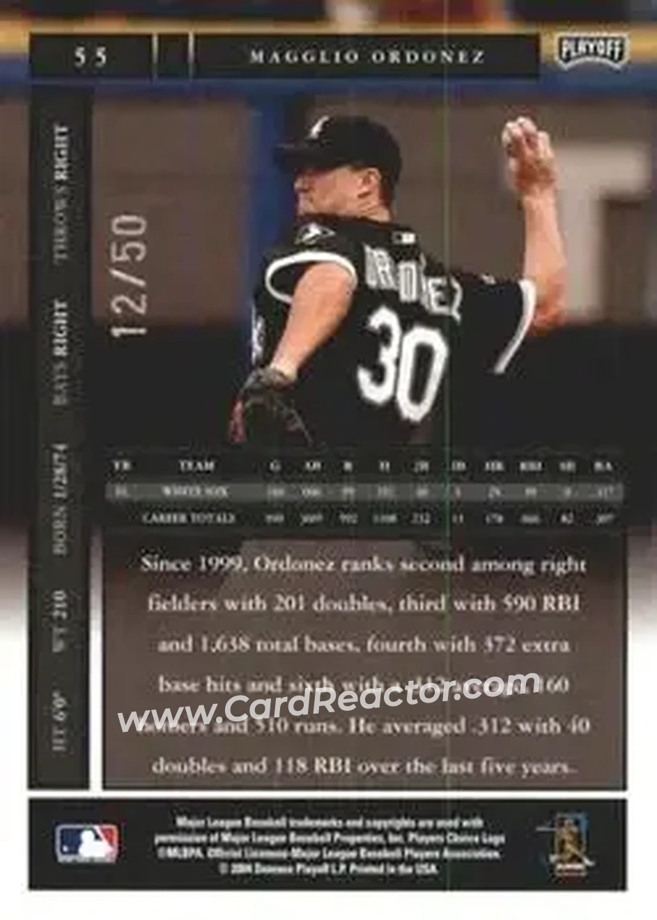 2004 Playoff Honors - Credits Silver #55 - Magglio Ordonez - Chicago White Sox - Back 2004 Playoff Honors - Credits Silver #55 - Magglio Ordonez - Chicago White Sox - Back