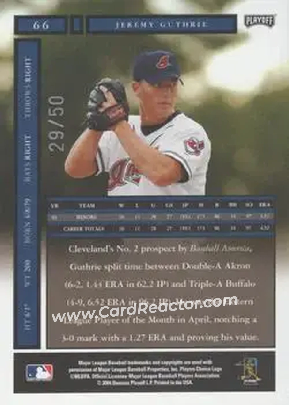 2004 Playoff Honors - Credits Silver #66 - Jeremy Guthrie - Cleveland Indians - Back