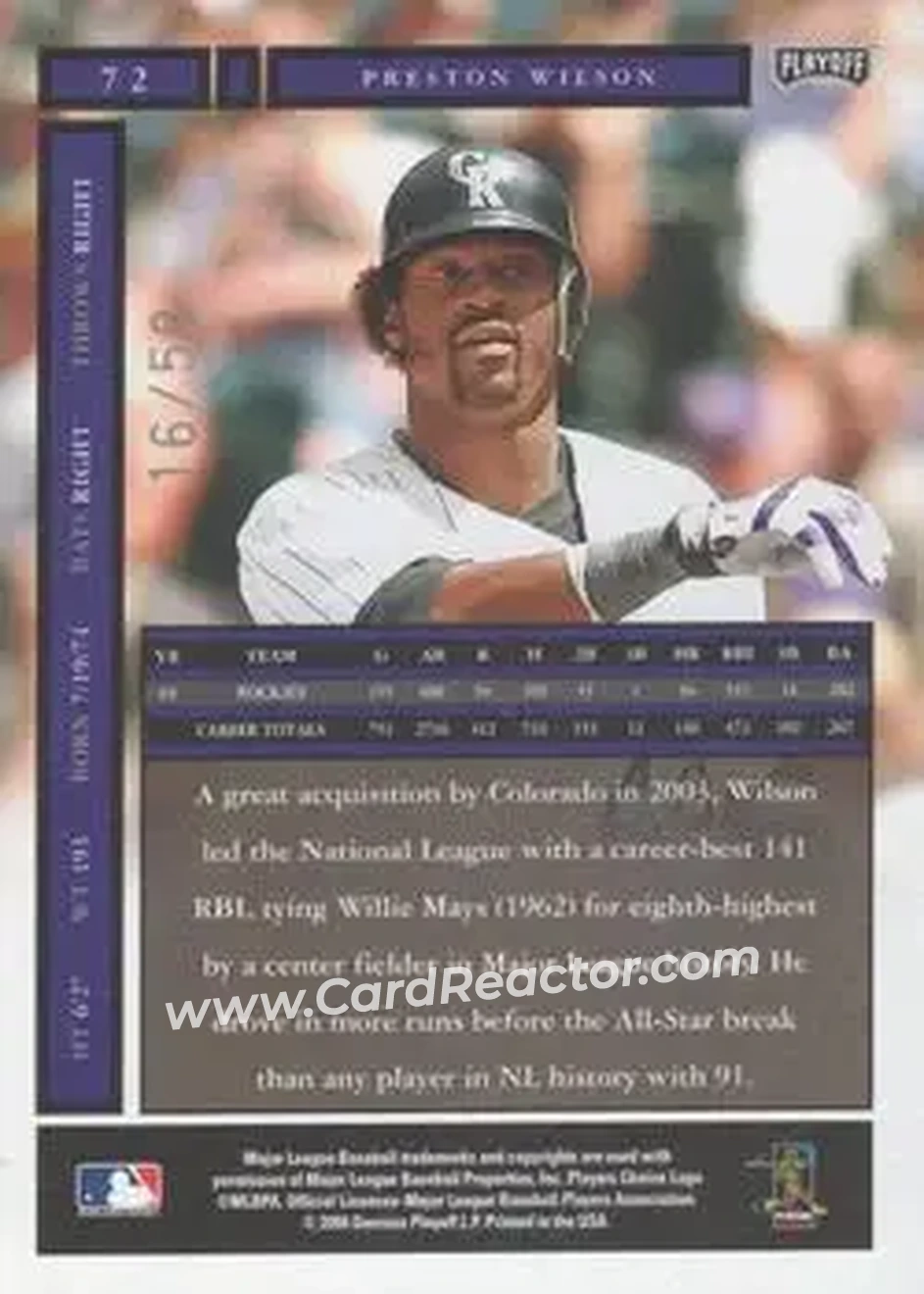 2004 Playoff Honors - Credits Silver #72 - Preston Wilson - Colorado Rockies - Back 2004 Playoff Honors - Credits Silver #72 - Preston Wilson - Colorado Rockies - Back