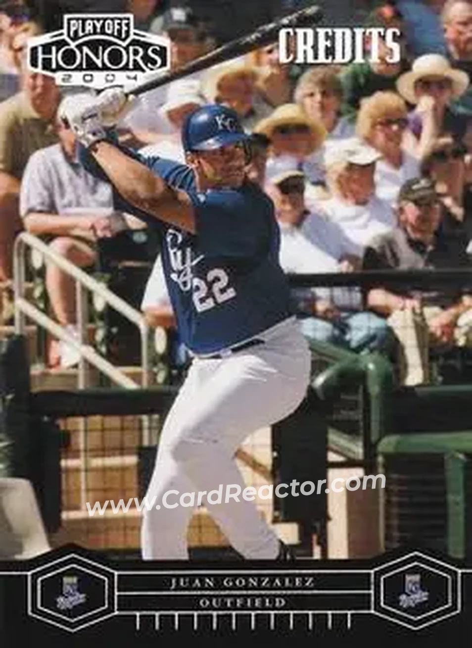 2004 Playoff Honors - Credits Silver #99 - Juan Gonzalez - Kansas City Royals - Front