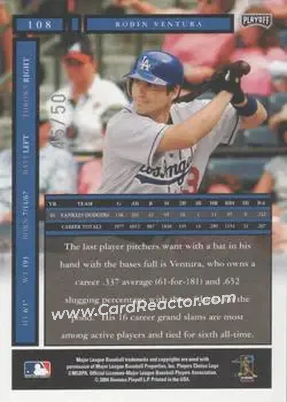 2004 Playoff Honors - Credits Silver #108 - Robin Ventura - Los Angeles Dodgers - Back