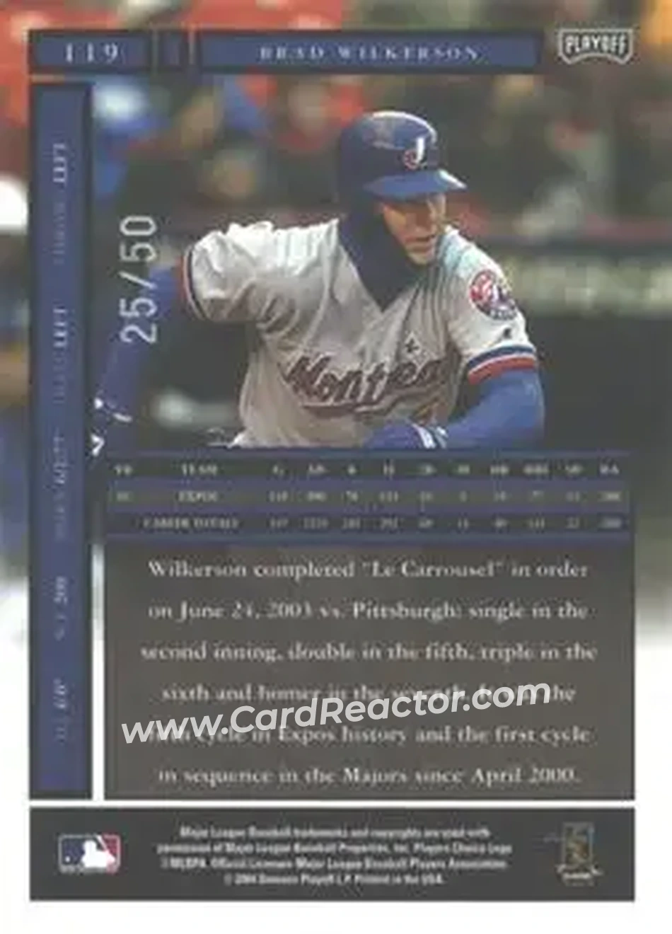 2004 Playoff Honors - Credits Silver #119 - Brad Wilkerson - Montreal Expos - Back