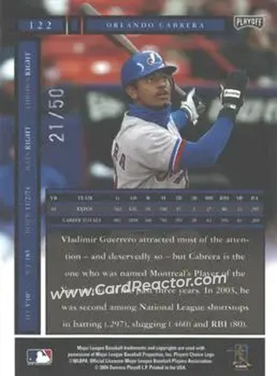 2004 Playoff Honors - Credits Silver #122 - Orlando Cabrera - Montreal Expos - Back 2004 Playoff Honors - Credits Silver #122 - Orlando Cabrera - Montreal Expos - Back