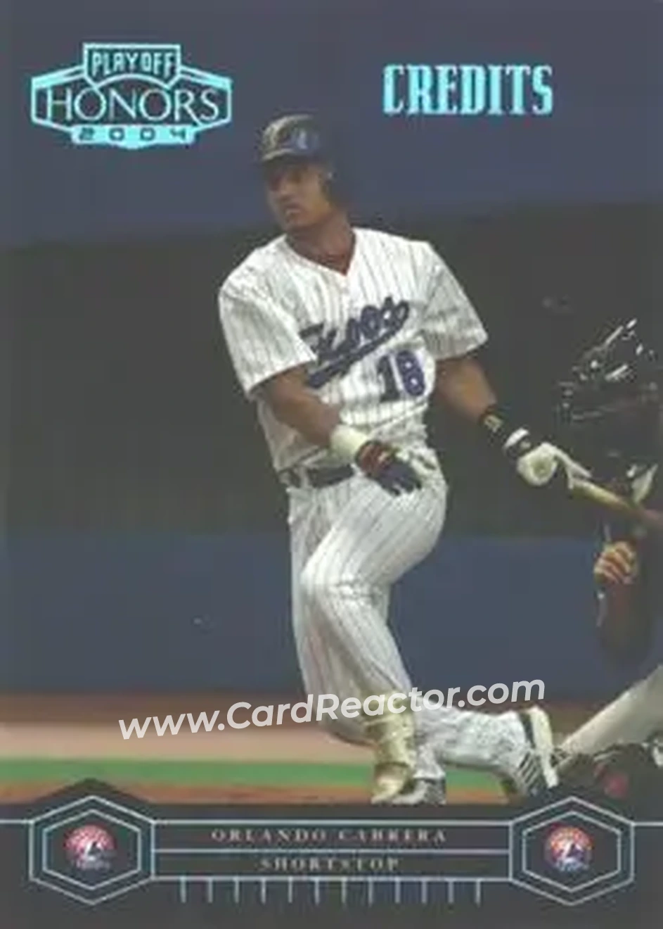 2004 Playoff Honors - Credits Silver #122 - Orlando Cabrera - Montreal Expos - Front 2004 Playoff Honors - Credits Silver #122 - Orlando Cabrera - Montreal Expos - Front